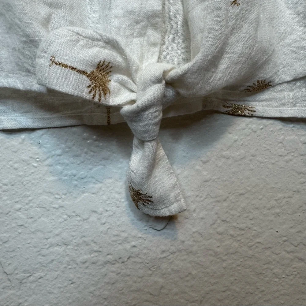 Rails Thea Golden Palms Tie Front Linen Blend Shirt Size Medium - Picture 4 of 8